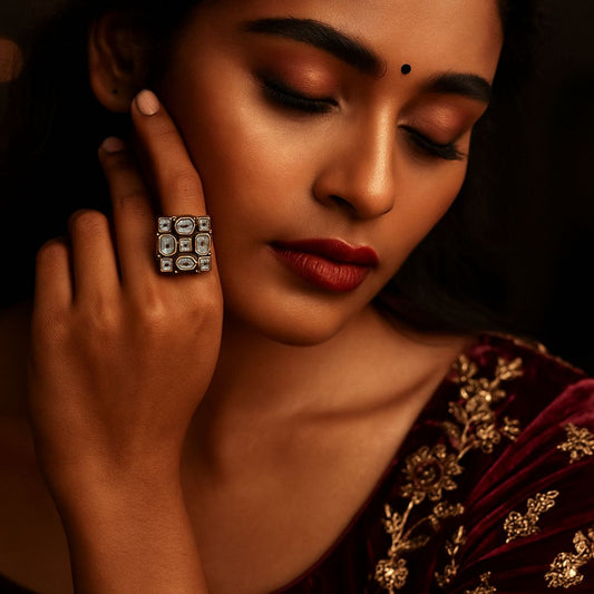 Ira Kundan Grid Ring