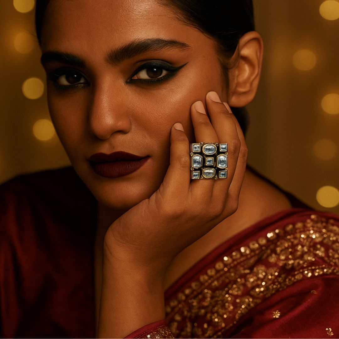 Ira Kundan Grid Ring