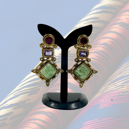 Majestic Mosaic Triple-Stone Earrings