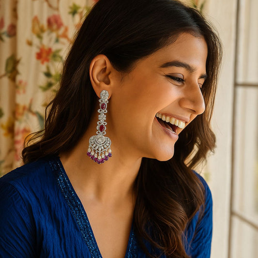 Majestic Ruby & American Diamond Chandelier Earrings