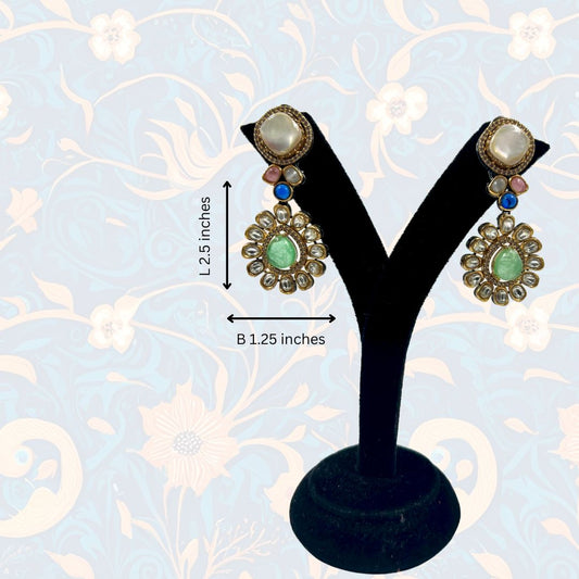 Meherbano Mint Kundan Dangler Earrings