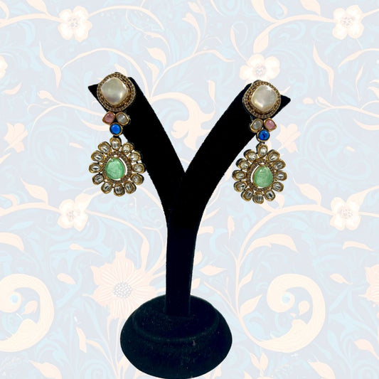 Meherbano Mint Kundan Dangler Earrings