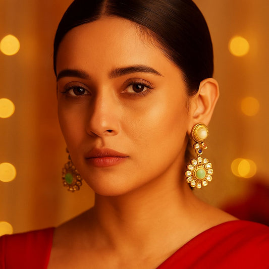 Meherbano Mint Kundan Dangler Earrings