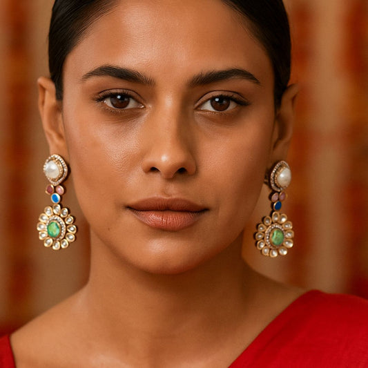 Meherbano Mint Kundan Dangler Earrings