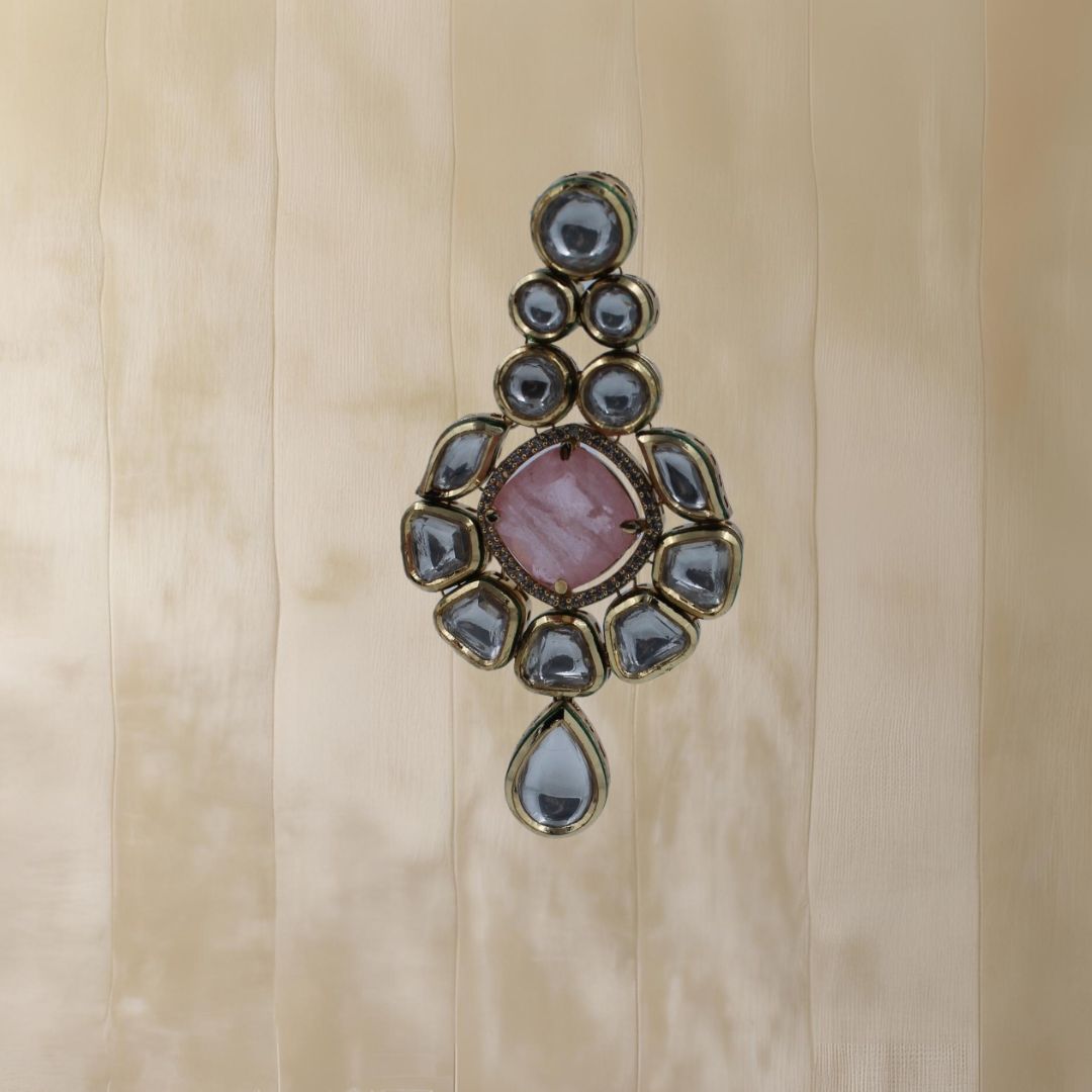 Opulent Pink Pachi Kundan Dangler Earrings