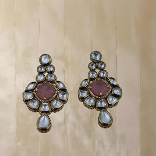 Opulent Pink Pachi Kundan Dangler Earrings
