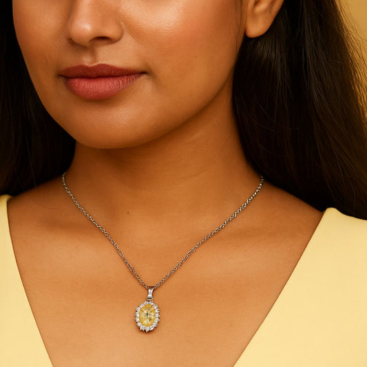 Radiant Halo Silver Pendant Necklace