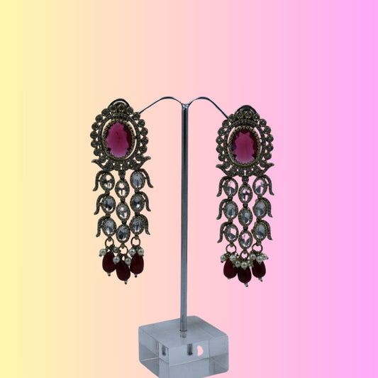 Rani Rouge Oxidised Dangler Earrings