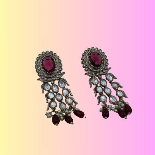Rani Rouge Oxidised Dangler Earrings