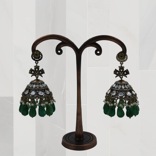 Regal Green Drop Oxidised Jhumka Earrings