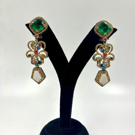 Regal Navratna Kundan Drop Earrings