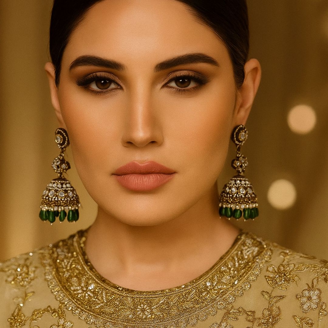 Regal Green Drop Oxidised Jhumka Earrings