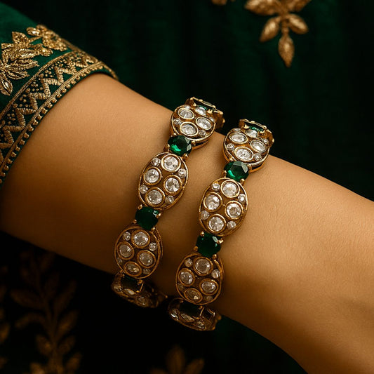 Regal Kundan & Emerald Gold  Bangles