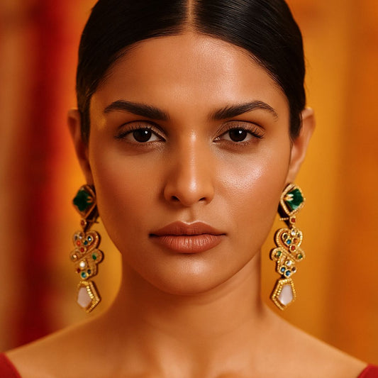Regal Navratna Kundan Drop Earrings