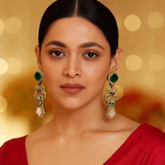 Regal Navratna Kundan Drop Earrings