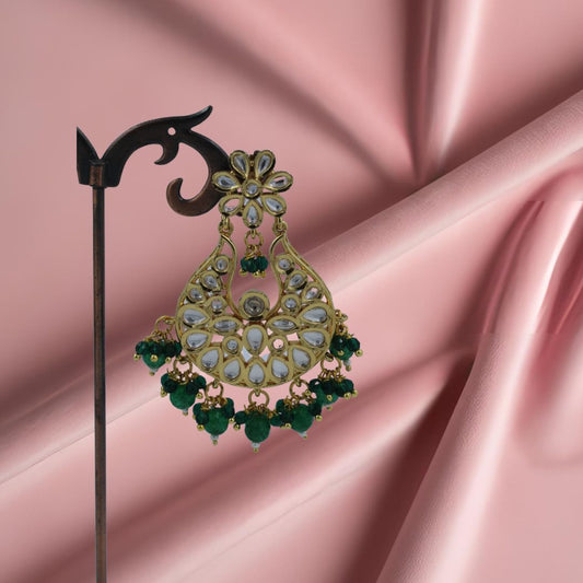 Royal Emerald Pachi Kundan Chandbali Earrings