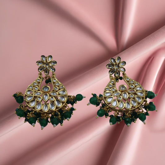 Royal Emerald Pachi Kundan Chandbali Earrings