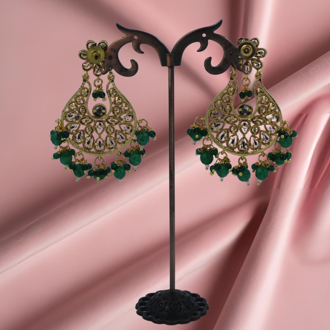 Royal Emerald Pachi Kundan Chandbali Earrings
