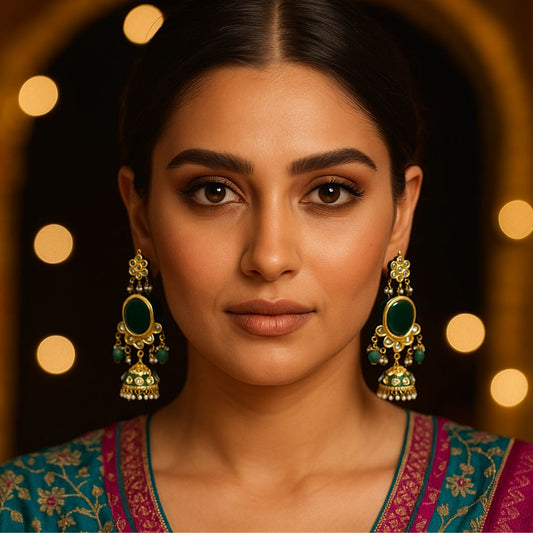 Royal Emerald Kundan Pachi Jhumkas