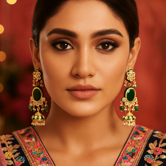 Royal Emerald Kundan Pachi Jhumkas