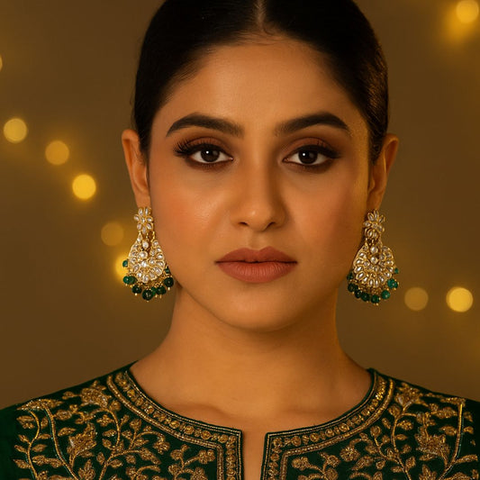 Royal Emerald Pachi Kundan Chandbali Earrings