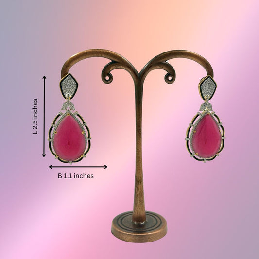 Ruby Royale Teardrop American Diamond Earrings
