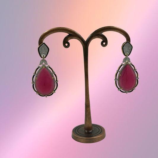 Ruby Royale Teardrop American Diamond Earrings