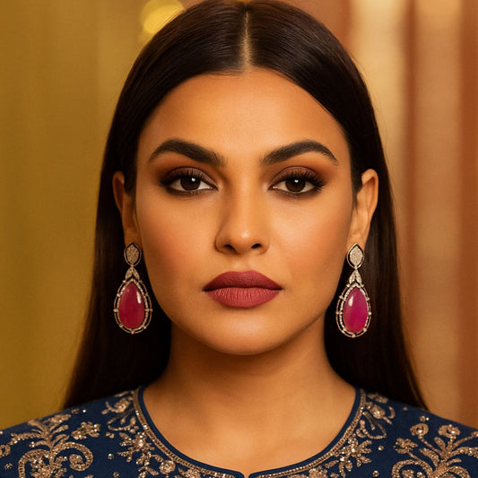 Ruby Royale Teardrop American Diamond Earrings