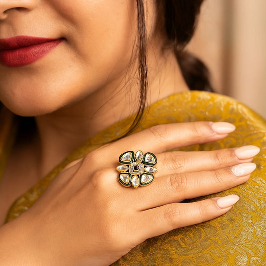 Zehra Noir Kundan Bloom Ring