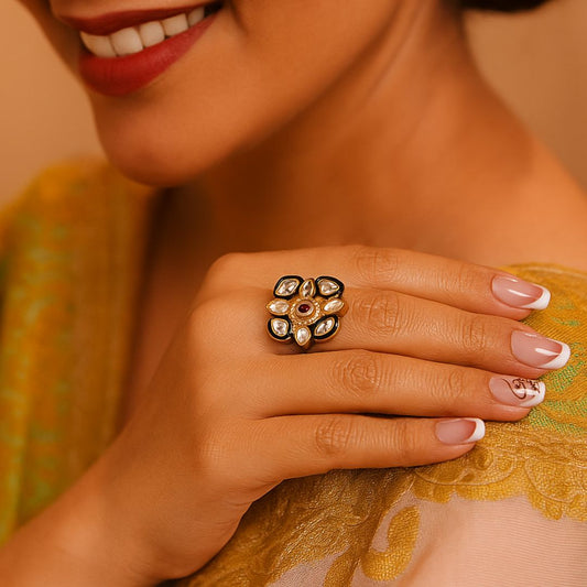 Zehra Noir Kundan Bloom Ring